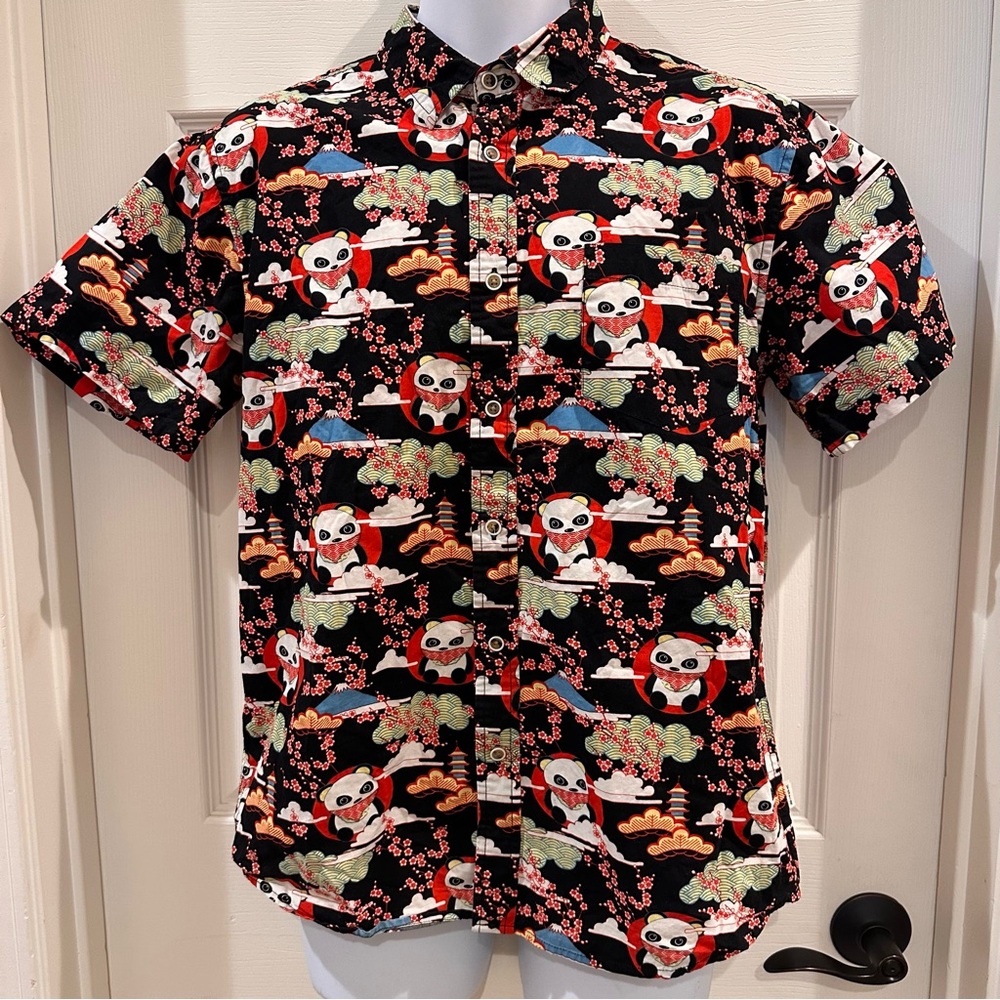 Panda Japan Cherry Blossom Tree Button Down Shirt VSTR Premium small